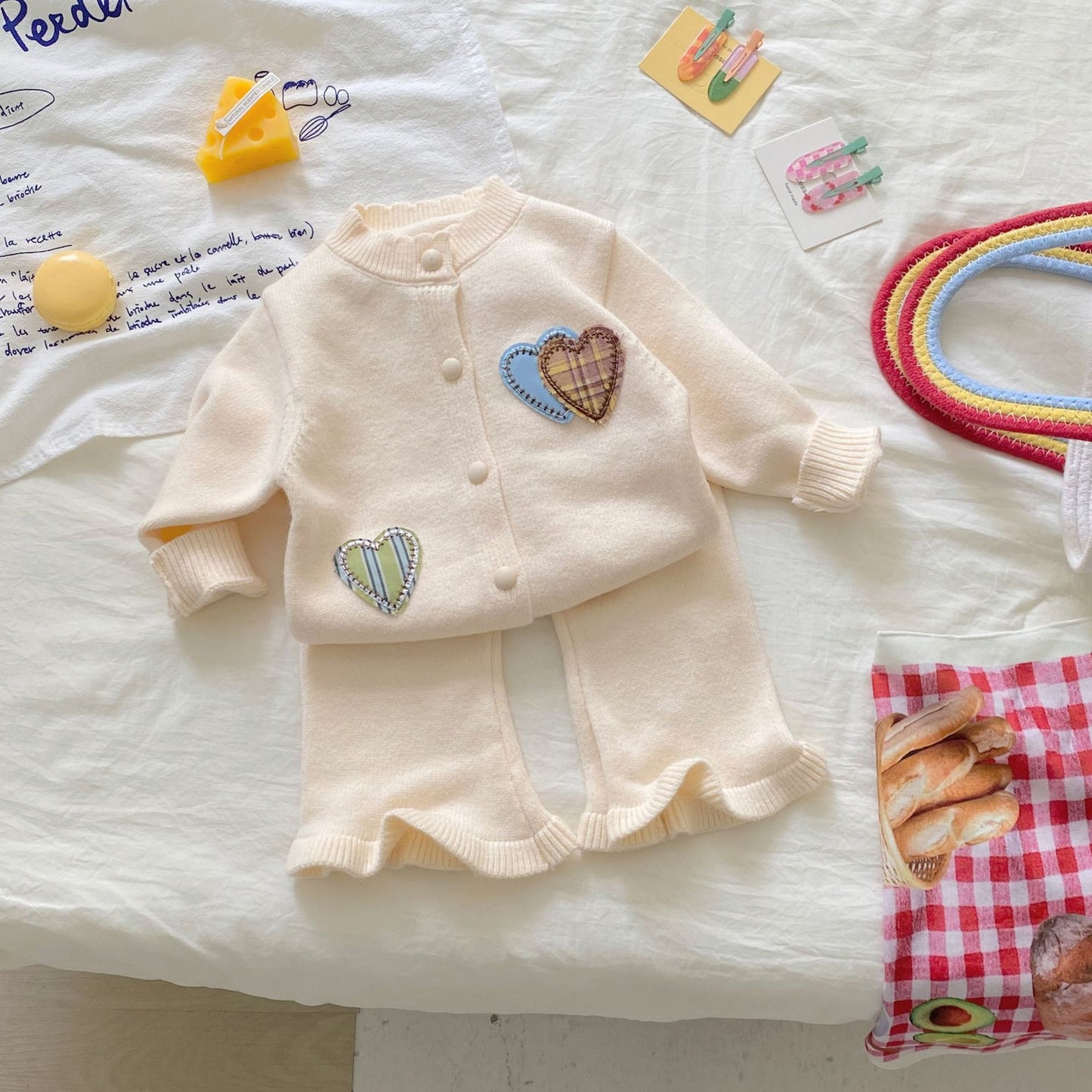 Winter and Autumn Baby Kids Girls Hearts Pattern Long Sleeves Cardigan and Flared Pants Knitted Clothing Set, MyKids-USA®, Baby & Toddler Outfits, MyKids-USA - Size/Age - 66 (3-6M) - Color - Beige -  -  - TR2510202348-A