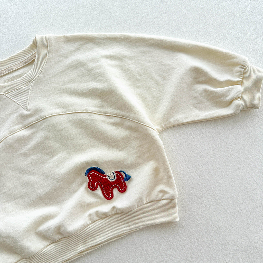 Autumn Arrival Kids Unisex Casual Patchwork Long Sleeves Horse Pattern Pullover, MyKids-USA®, Sweaters, MyKids-USA -  -  -  -  -  -  - 