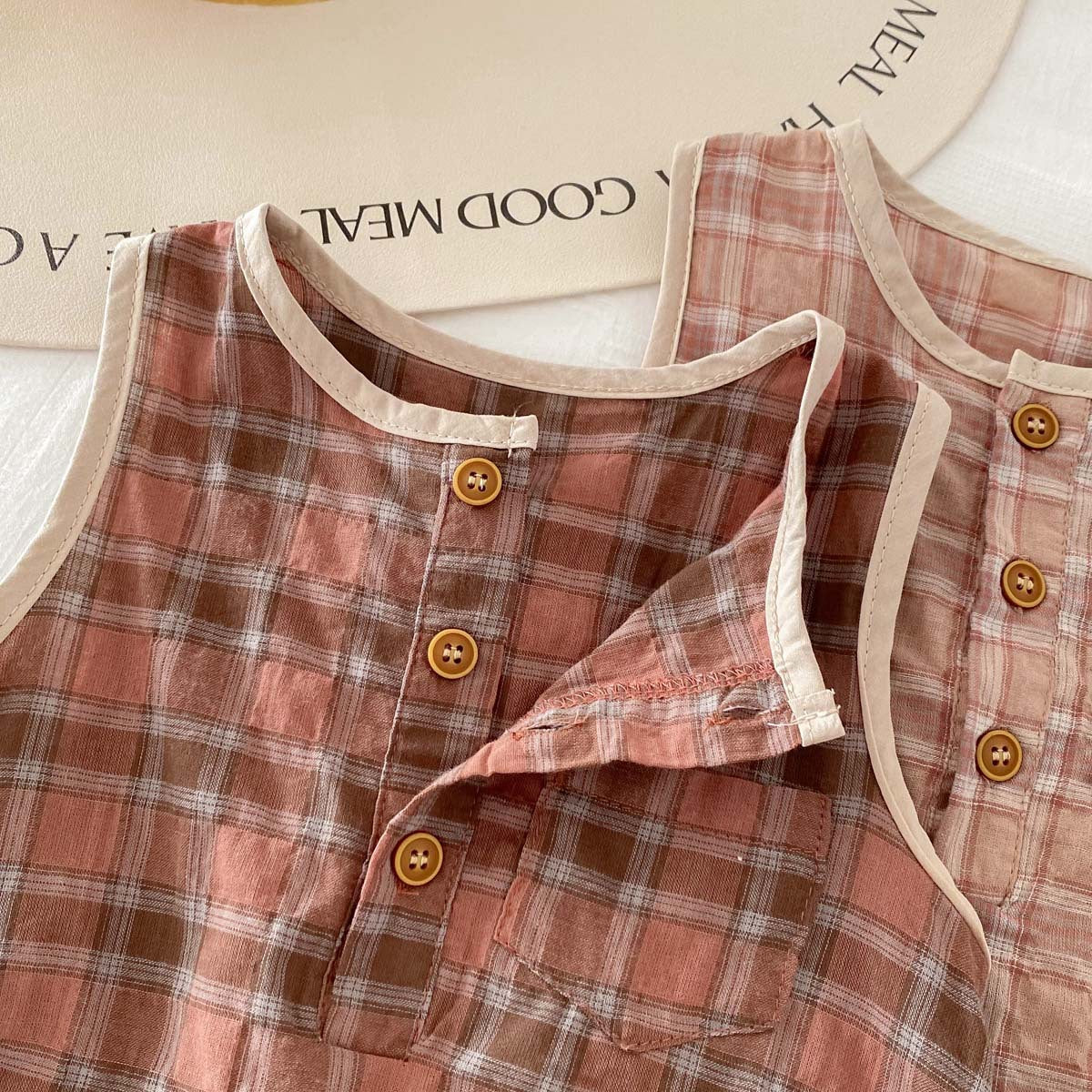 Summer New Arrival Baby Unisex Cotton Soft Thin Country Plaid Sleeveless Onesie