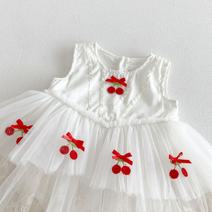 Summer Arrival Baby Girls Sleeveless Cherry Pattern Bodysuit Dress