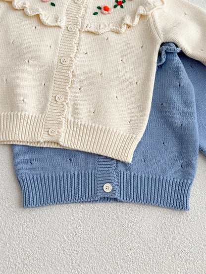New Autumn And Winter Infant Baby Girls Embroidery Jacquard Long-Sleeved Cardigan