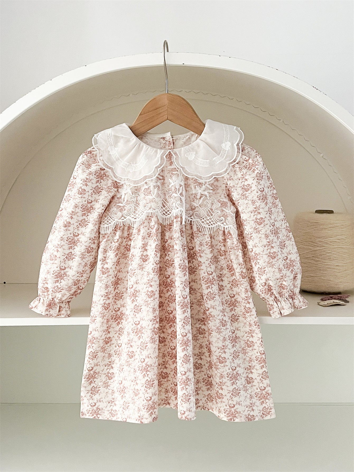Spring and Autumn Floral Printed and Embroidered Long-sleeved Dress with Lace Collar for Stylish Girls, MyKids-USA®, Baby & Toddler Dresses, MyKids-USA - Size/Age - 90 (12-24M) - Color - Pink -  -  - TR2502170033-B