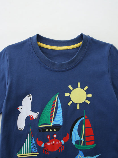 Summer Baby Kids Casual Cartoon Pattern T-shirt Clothing Set for Boys