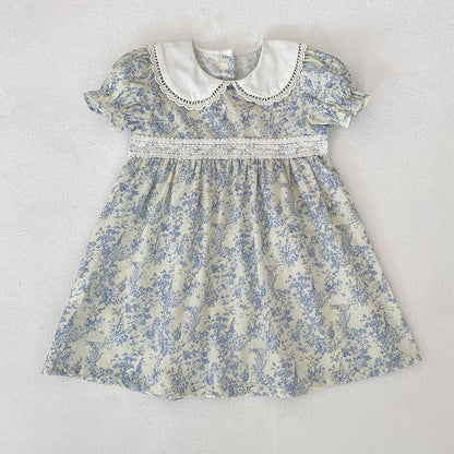 Summer Girls Flowers Pattern Lace Trim Collar Onesies and Dress – Princess Sister Matching Set, MyKids-USA®, Baby & Children's One-Pieces, MyKids-USA - Size/Age - 66 (3-6M) - Color - Blue -  -  - TR2604182333-B.
