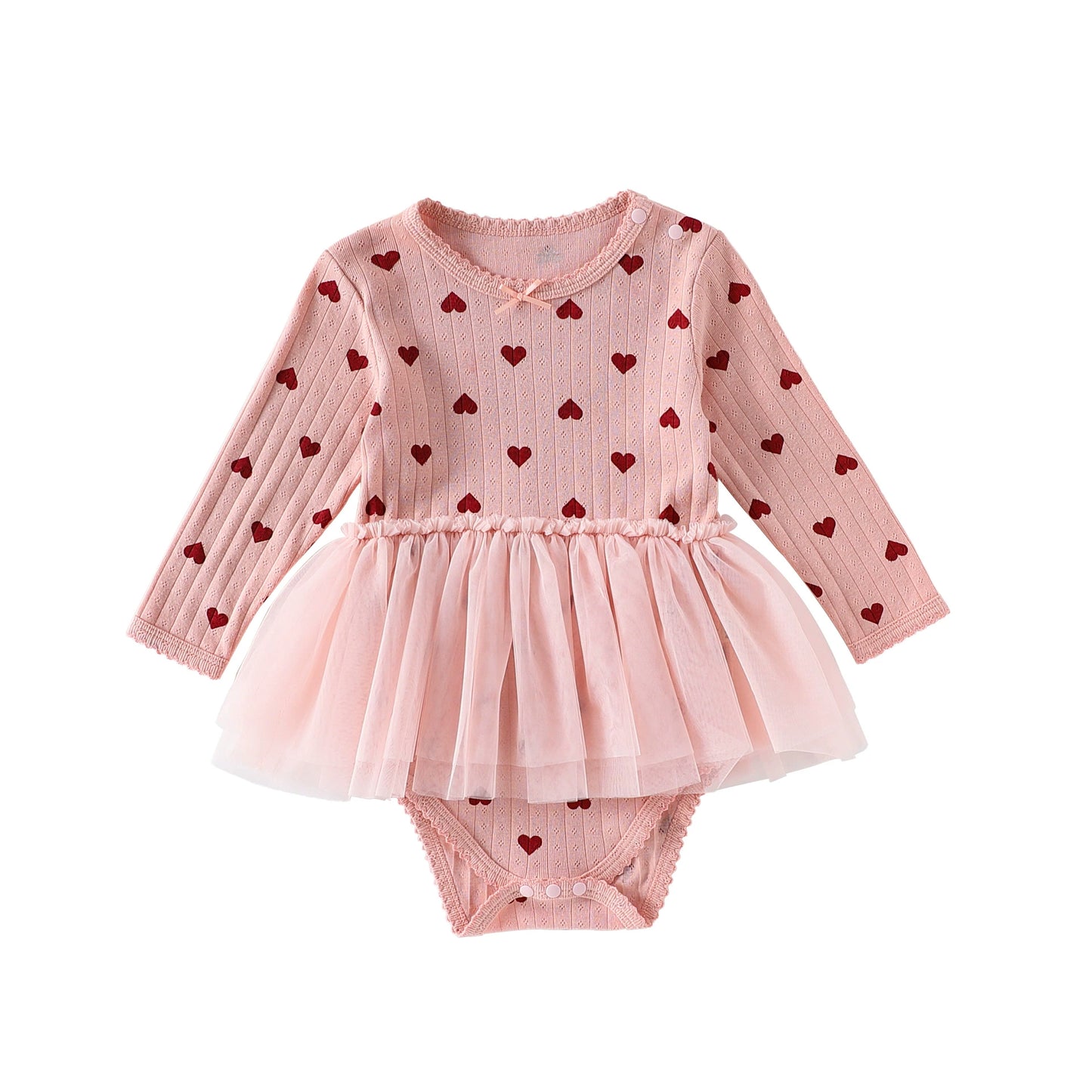 Autumn Arrival Baby Girls Long Sleeves Hearts Pattern Tulle Decorated Onesies, MyKids-USA®, Bodysuits, MyKids-USA - Size/Age - 66 (3-6M) - Color - Pink -  -  - TR2508272312-B