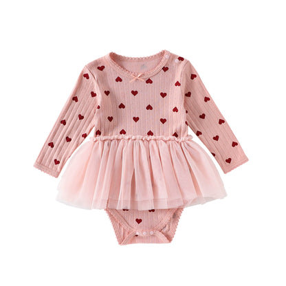 Autumn Arrival Baby Girls Long Sleeves Hearts Pattern Tulle Decorated Onesies, MyKids-USA®, Bodysuits, MyKids-USA - Size/Age - 66 (3-6M) - Color - Pink -  -  - TR2508272312-B