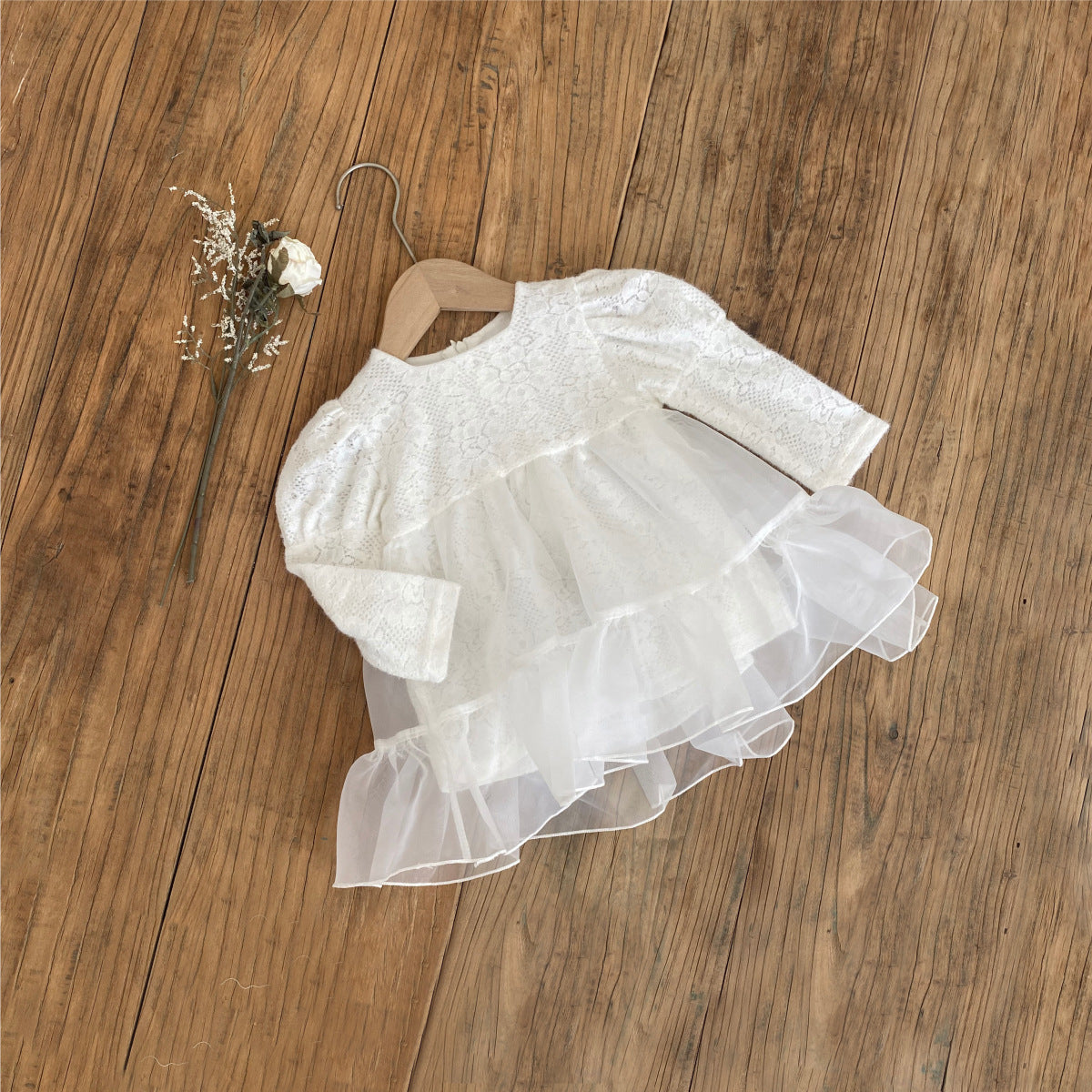 Spring and Autumn Arrival Baby Girls Long Sleeves Lace Tulle Dress