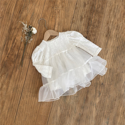 Spring and Autumn Arrival Baby Girls Long Sleeves Lace Tulle Dress