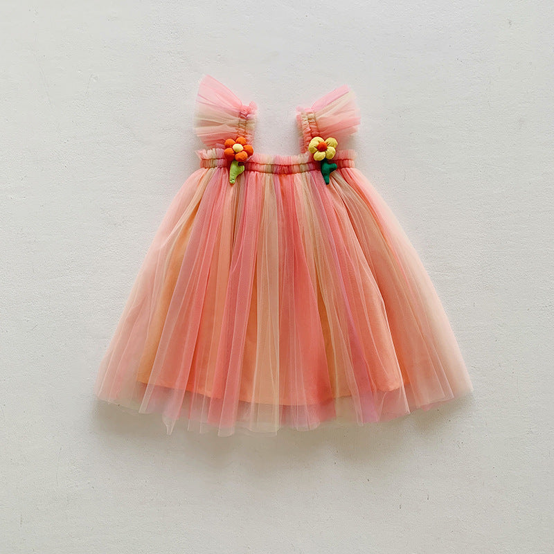 Summer Baby Kids Girls Fly Sleeves Flowers Pattern Gradient Tulle Strap Dress, MyKids-USA®, Baby & Children's Dresses, MyKids-USA - Size/Age - 80 (9-12M) - Color - Orange -  -  - TR2605202150-B.