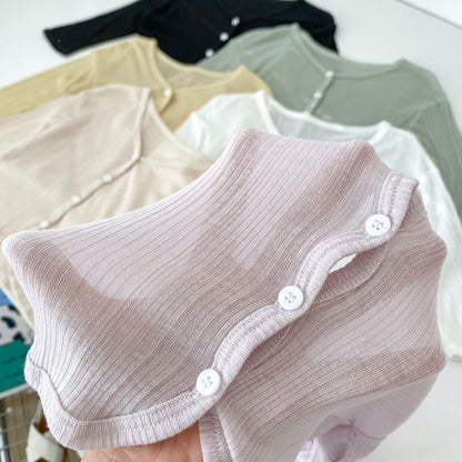 Summer New Arrival Baby Kids Girls Breathable Thin V Neck Long Sleeves Single Breasted Shirt