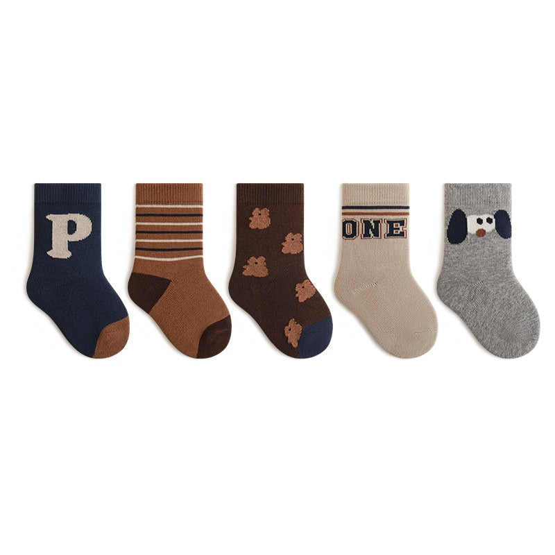 Autumn Arrival Baby Kids Unisex Breathable Geometric Pattern Socks 1 Lot=5-Pair Set, MyKids-USA®, Baby & Toddler Socks & Tights, MyKids-USA - Size/Age - S (0-1Y) - Color - Brown -  -  - TR2509292349-A