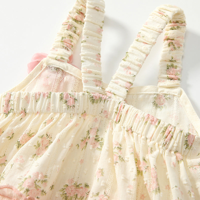 Summer Arrival Baby Girls Cute Floral Pattern Sleeveless Strap Onesies, MyKids-USA®, Baby One-Pieces, MyKids-USA -  -  -  -  -  -  - 