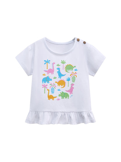 Girls’ Clothing Summer Collection – Dinosaurs And Plants Pattern Children’s T-Shirt Dress