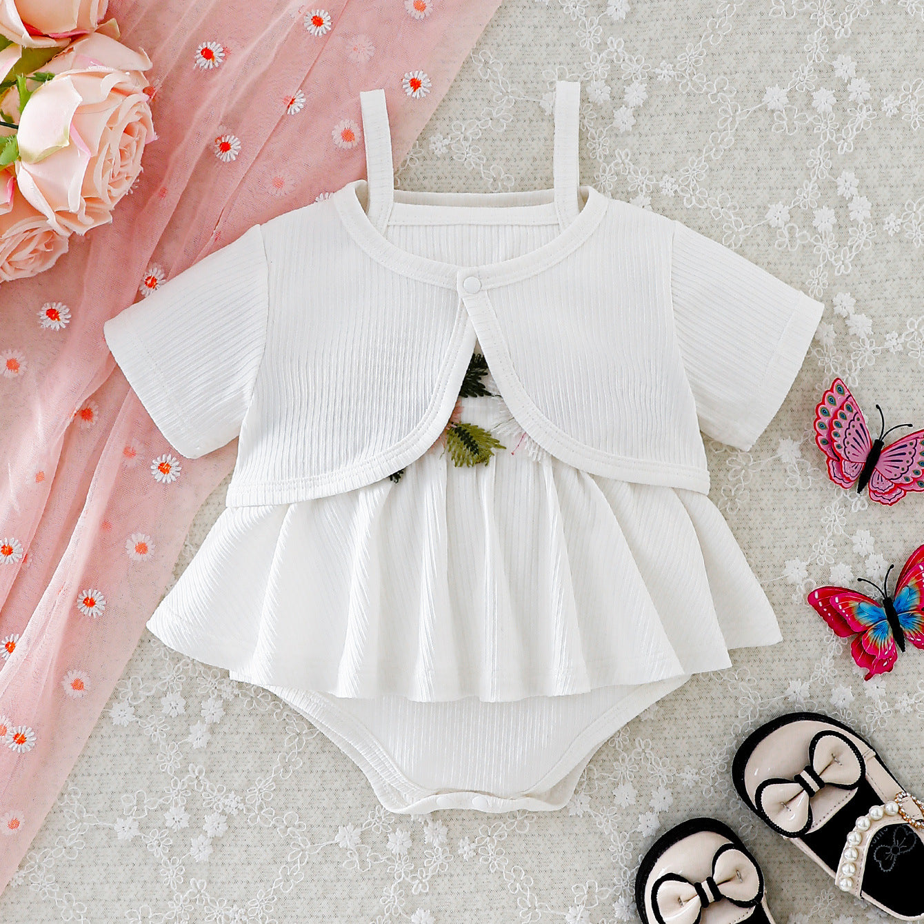 Design Summer Baby Kids Girls Short Sleeves Plain Coat with Floral Bodysuit Set, MyKids-USA®, Baby & Children's Outfits, MyKids-USA -  -  -  -  -  -  - .