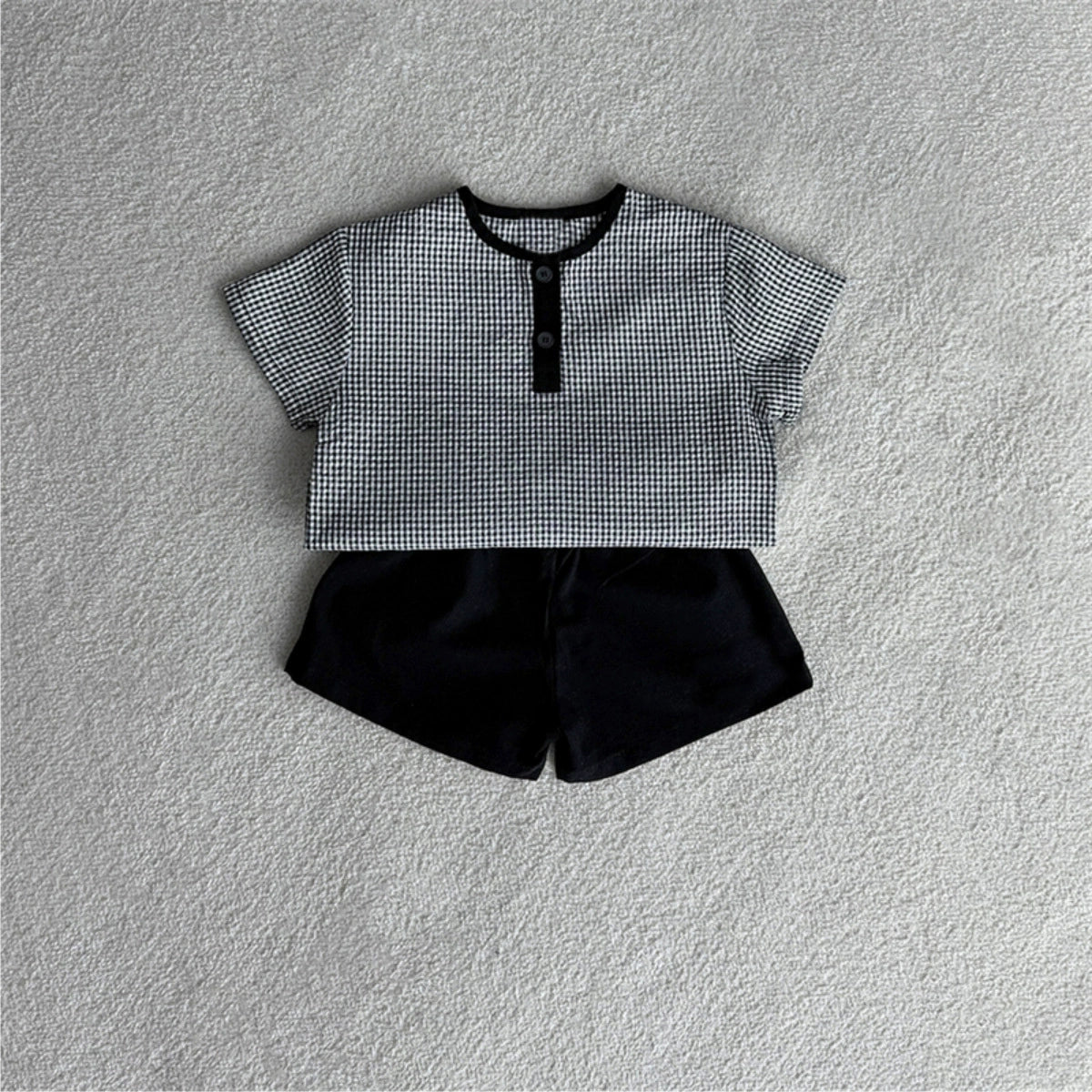 Summer Hot Selling Baby Kids Unisex Short Sleeves Plaid Pattern Shirt and Plain Shorts Clothing Set, MyKids-USA®, Baby & Toddler Outfits, MyKids-USA - Size/Age - 73 (6-9M) - Color - Black -  -  - TR2505291718-A