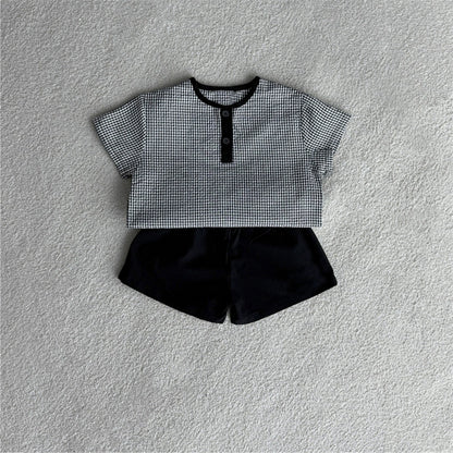 Summer Hot Selling Baby Kids Unisex Short Sleeves Plaid Pattern Shirt and Plain Shorts Clothing Set, MyKids-USA®, Baby & Toddler Outfits, MyKids-USA - Size/Age - 73 (6-9M) - Color - Black -  -  - TR2505291718-A