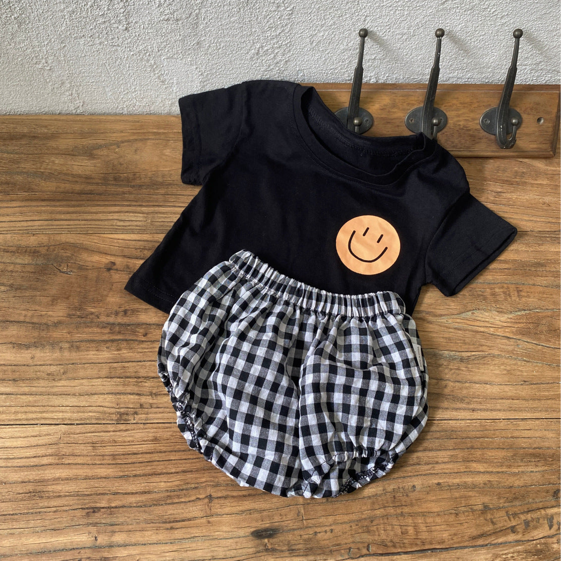 MyKids-USA® Arrival Summer Baby Short Sleeves Cartoon T-shirt and Plaid Bloomers Clothing Set