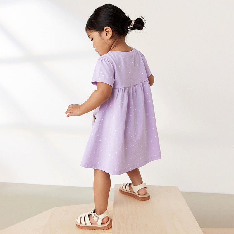 Summer Baby Kids Girls Short Sleeves Purple Dress With White Dots, MyKids-USA®, Baby & Toddler Dresses, MyKids-USA -  -  -  -  -  -  - 