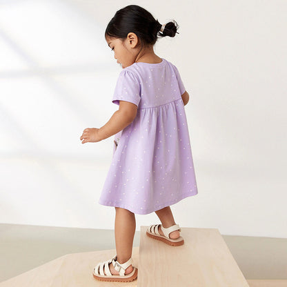 Summer Baby Kids Girls Short Sleeves Purple Dress With White Dots, MyKids-USA®, Baby & Toddler Dresses, MyKids-USA -  -  -  -  -  -  - 