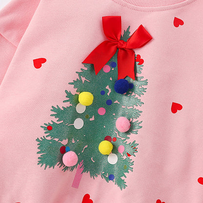 Autumn and Spring Arrival Christmas Tree and Hearts Pattern Long Sleeves Pullover for Stylish Girls, MyKids-USA®, Sweatshirts, MyKids-USA -  -  -  -  -  -  - 