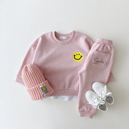 Baby Girls Smile Face With Letter Smile Top Combo Long Pants In Spring Autumn