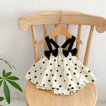 Baby Girl Polka Dot Pattern Mesh Patched Design Sling Dress