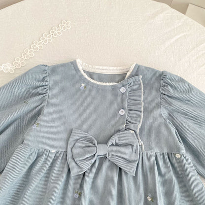 MyKids-USA® Autumn Flowers Embroidered Baby Kids Girls Princess Long Sleeves Dress