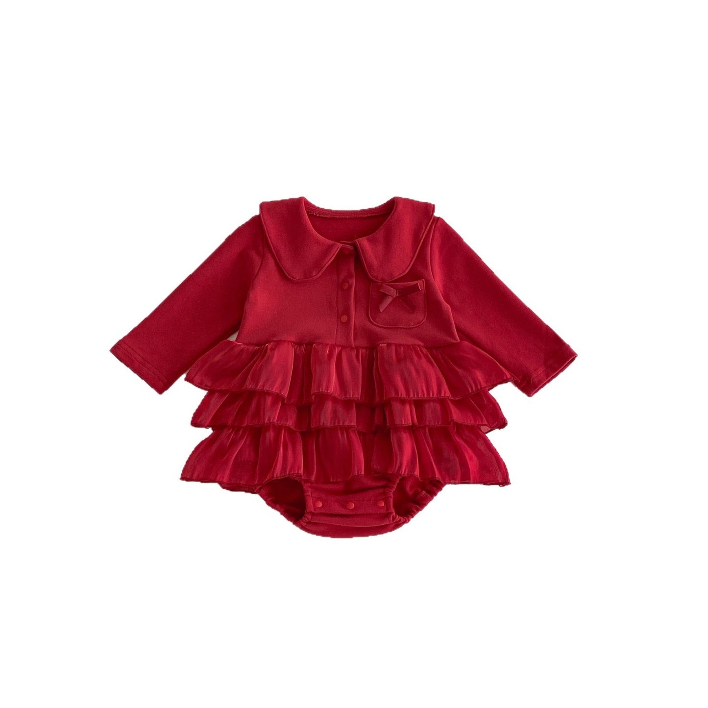 Autumn Arrival Baby Girls Long Sleeves Red Solid Color Ruffle Onesies, MyKids-USA®, Baby One-Pieces, MyKids-USA -  -  -  -  -  -  - 