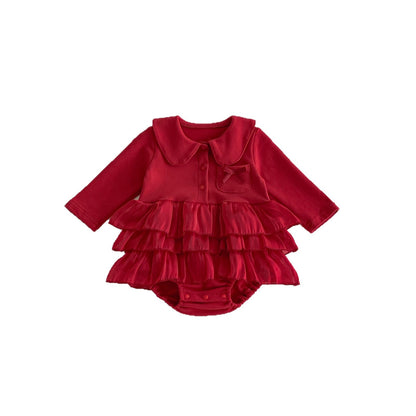 Autumn Arrival Baby Girls Long Sleeves Red Solid Color Ruffle Onesies, MyKids-USA®, Baby One-Pieces, MyKids-USA -  -  -  -  -  -  - 