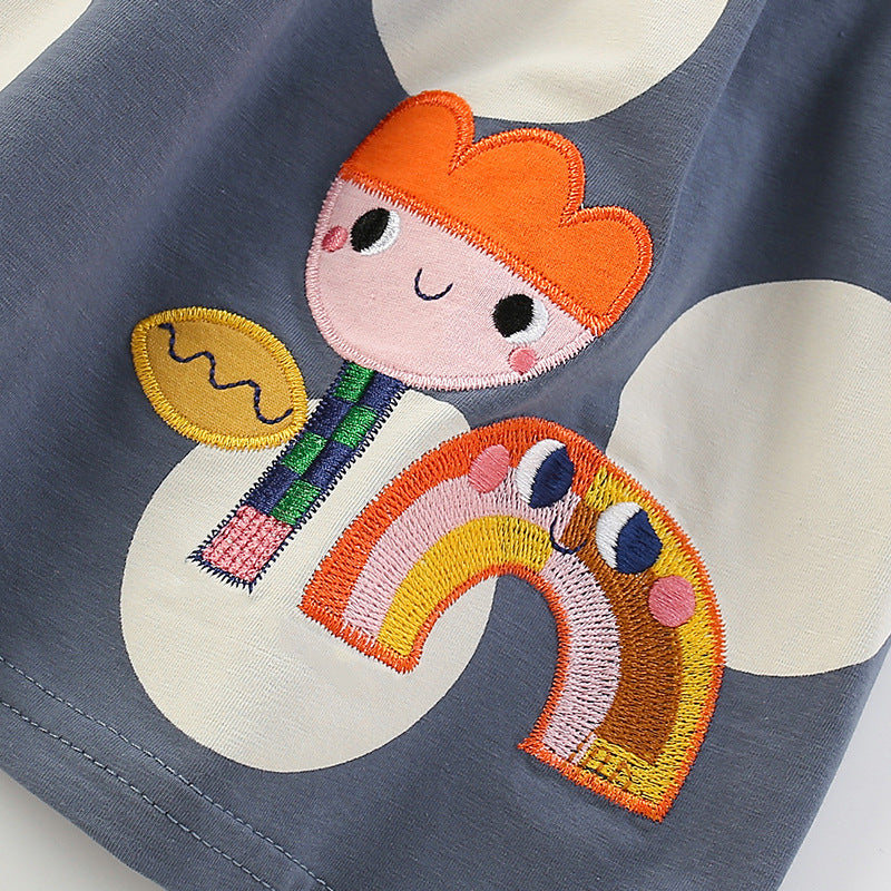 Summer Arrival Flowers Cartoon and Polka Dots Pattern Short Sleeves Dress for Stylish Girls, MyKids-USA®, Baby & Toddler Dresses, MyKids-USA -  -  -  -  -  -  - 