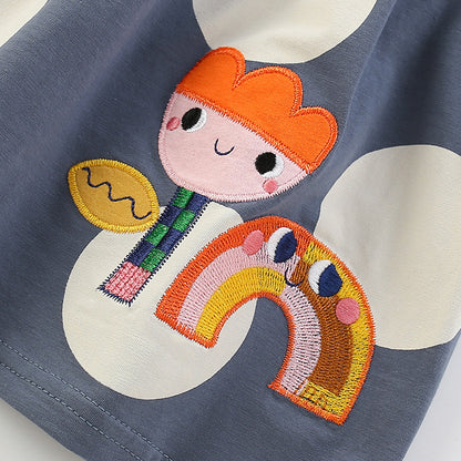 Summer Arrival Flowers Cartoon and Polka Dots Pattern Short Sleeves Dress for Stylish Girls, MyKids-USA®, Baby & Toddler Dresses, MyKids-USA -  -  -  -  -  -  - 