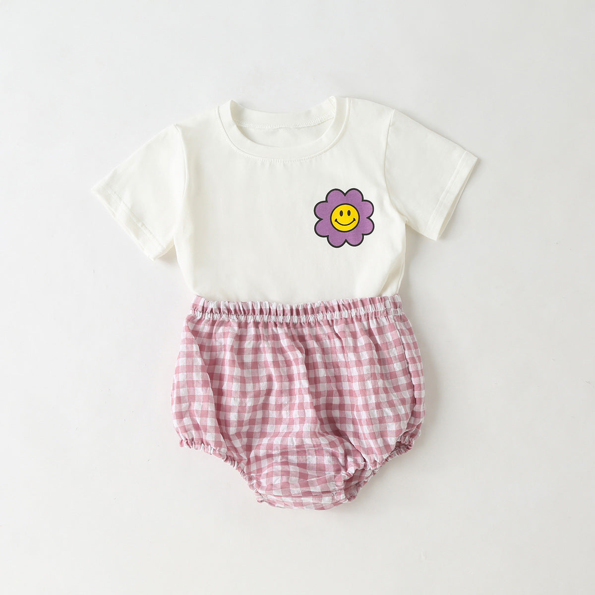 Summer Baby Kids Cartoon Flowers Pattern T-shirt and Plaid Bloomers Clothing Set, MyKids-USA®, Baby & Toddler Outfits, MyKids-USA - Size/Age - 66 (3-6M) - Color - White -  -  - TR2504262027-B