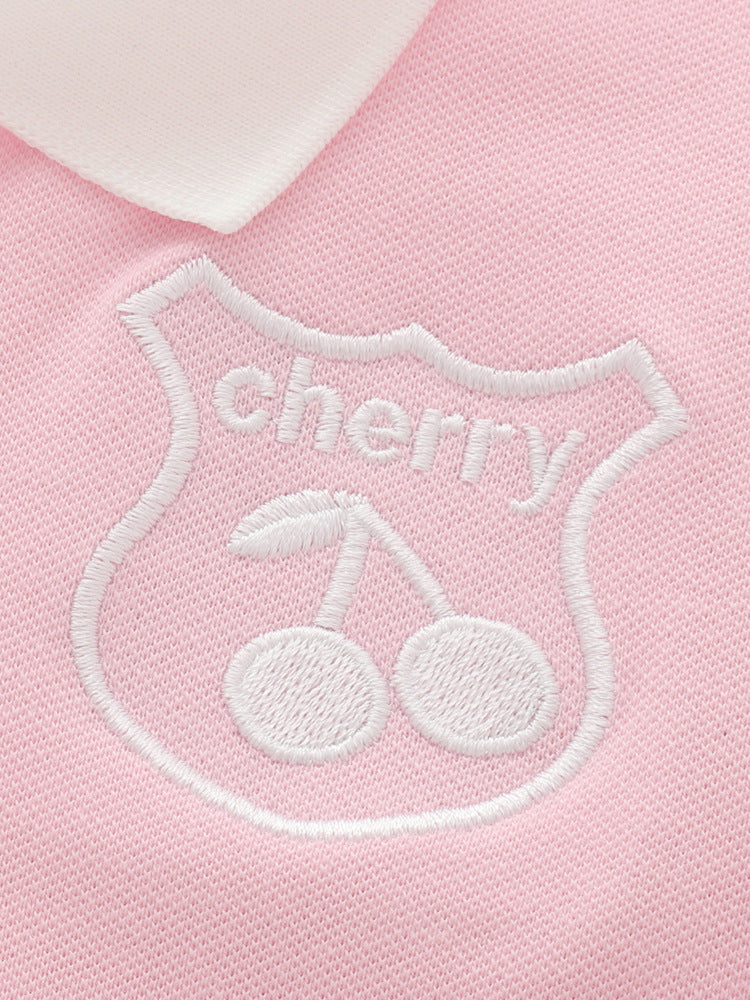 Arrival Summer Baby Kids Girls Short Sleeves Embroidered Pattern Polo Top and Pink Skirt Clothing Set