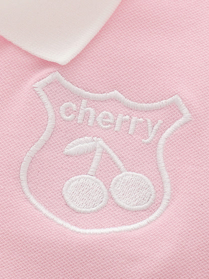 Arrival Summer Baby Kids Girls Short Sleeves Embroidered Pattern Polo Top and Pink Skirt Clothing Set