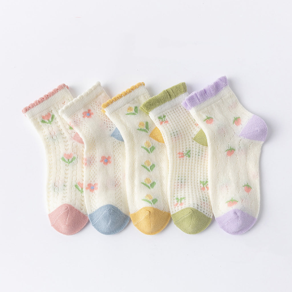 Baby Print Pattern Mesh Soft Cotton Socks 1Bag=5Pairs