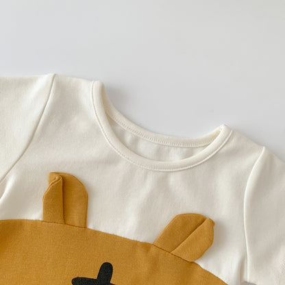 Summer Arrival Baby Short Sleeves Tiger Pattern Color Patchwork Bodysuit