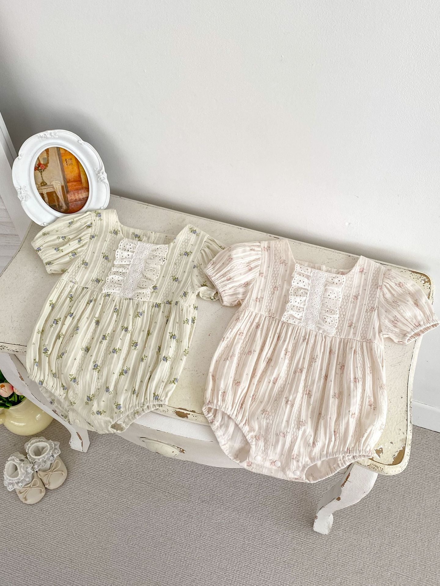 Summer Girls Floral Print Pleat Design Short Sleeves Onesies, MyKids-USA®, Baby One-Pieces, MyKids-USA -  -  -  -  -  -  - 