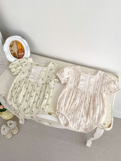 Summer Girls Floral Print Pleat Design Short Sleeves Onesies, MyKids-USA®, Baby One-Pieces, MyKids-USA -  -  -  -  -  -  - 