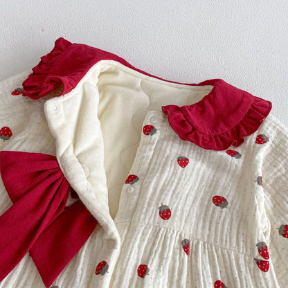 Winter Arrival Baby Girls Long Sleeves Strawberry Pattern Fleece-line Warm Rompers, MyKids-USA®, Baby One-Pieces, MyKids-USA -  -  -  -  -  -  - 