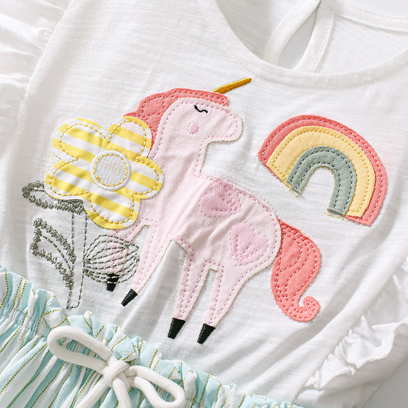 Summer Arrival Cartoon and Stripe Pattern Fly Sleeves Dress for Stylish Girls, MyKids-USA®, Baby & Toddler Dresses, MyKids-USA -  -  -  -  -  -  - 