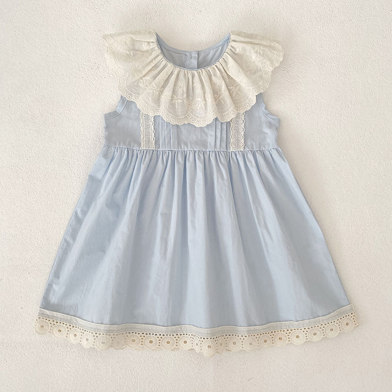 Summer Girls Flowers Pattern Lace Trim Onesies and Dress – Princess Sister Matching Set