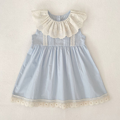 Summer Girls Flowers Pattern Lace Trim Onesies and Dress – Princess Sister Matching Set