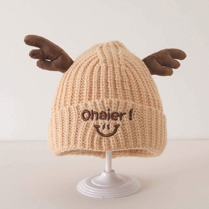 Winter and Autumn Cute Deer Antlers Knit Hat for Baby: Sweet Cute Hat, MyKids-USA®, Baby & Toddler Hats, MyKids-USA - Size/Age - Average Size (0-6Y） - Color - Khaki -  -  - TR2412012113-E