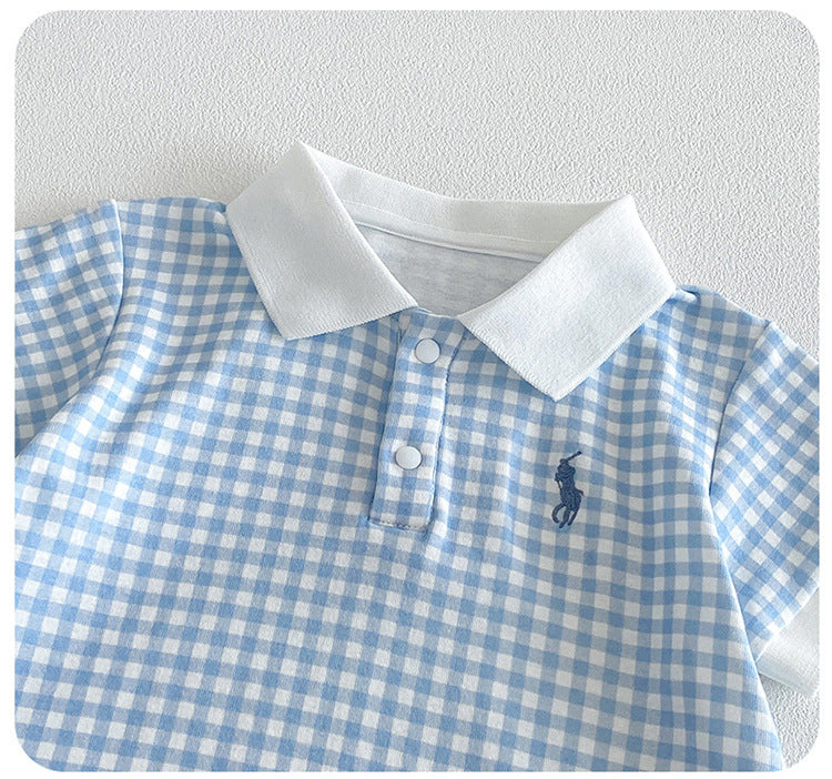 Summer Arrival Baby Short Sleeves Plaid Pattern Turn-down Collar Rompers, MyKids-USA®, Baby & Children's One-Pieces, MyKids-USA -  -  -  -  -  -  - .