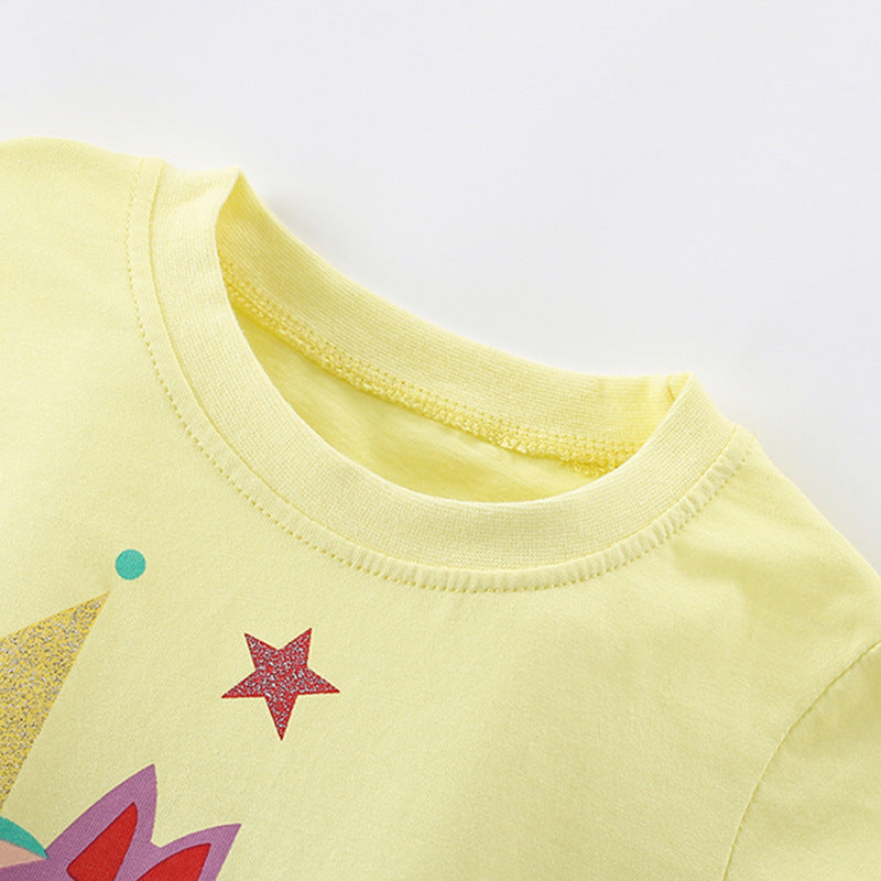 Summer Arrival Girls’ Horse Cartoon Pattern T-shirt in European and American Style, MyKids-USA®, Baby & Toddler Tops, MyKids-USA -  -  -  -  -  -  - 