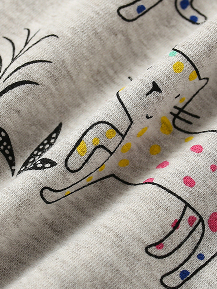 Girls Leopard Cartoon Animals Printing Design Top And Pants Set