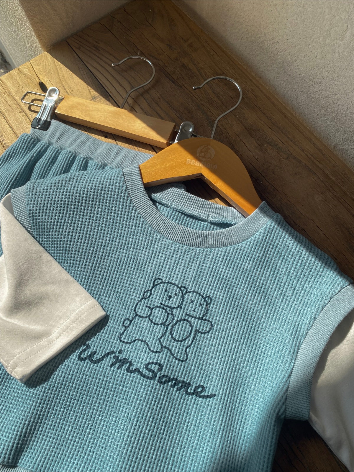 MyKids-USA® Spring and Autumn Baby Kids Unisex Long Sleeves Color Patchwork Pullover and Plain Shorts Clothing Set