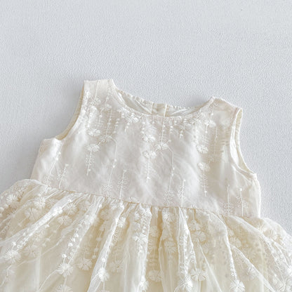 Design Summer Baby Kids Girls Sleeveless Flowers Embroidery Pattern Bodysuit Dress