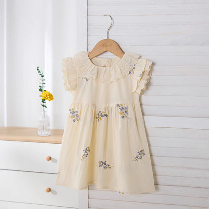 Summer Arrival Colorful Flowers Pattern Fly Sleeves Dress for Stylish Girls, MyKids-USA®, Baby & Toddler Dresses, MyKids-USA - Size/Age - 90 (12-24M) - Color - Beige -  -  - TR2503060022-B