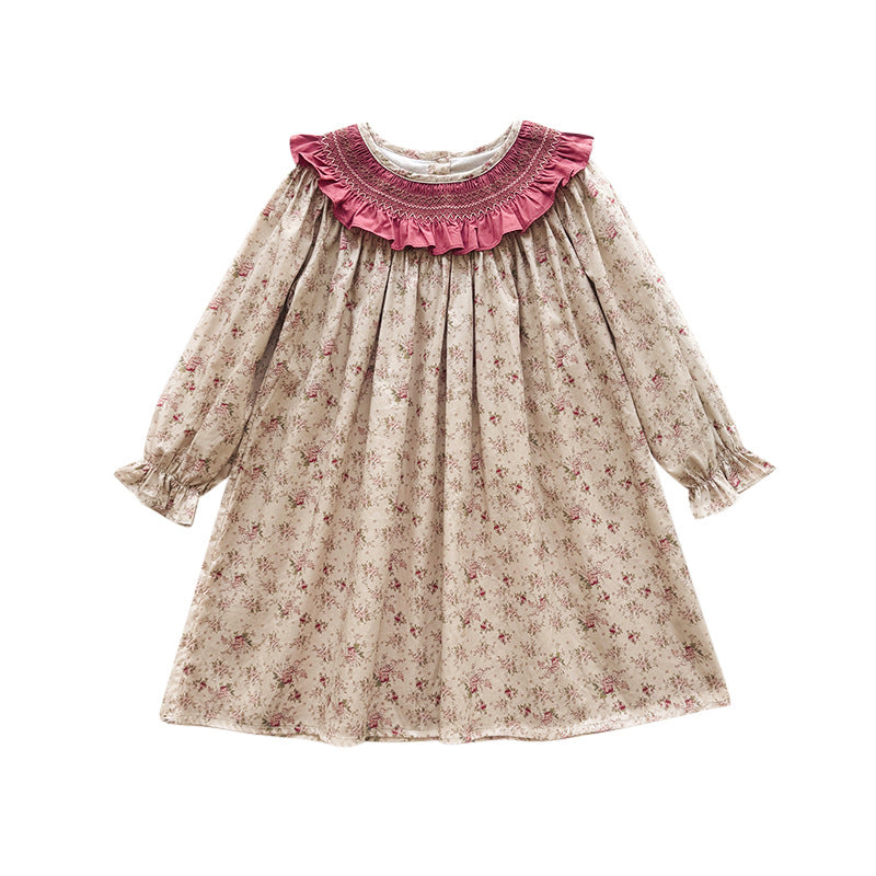 Autumn Arrival Baby Kids Girls Floral Pattern Long Sleeves Dress with Collar, MyKids-USA®, Baby & Toddler Dresses, MyKids-USA -  -  -  -  -  -  - 